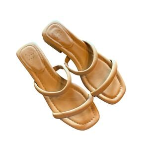 A New Day Women's Tan Square Toe Double Strap Slide Sandals Size 8.5